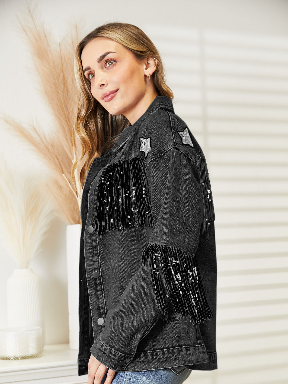 Fringe Detail Long Sleeve Denim Jacket – Trendsi | ClozArt