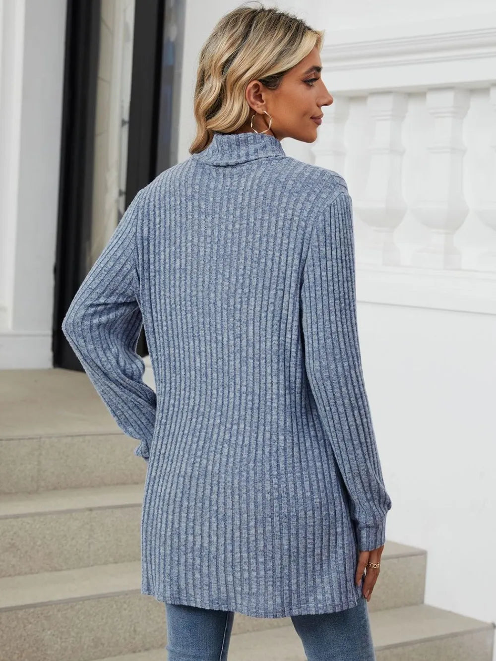 Ribbed Mock Neck Long Sleeve T-Shirt – Trendsi | ClozArt