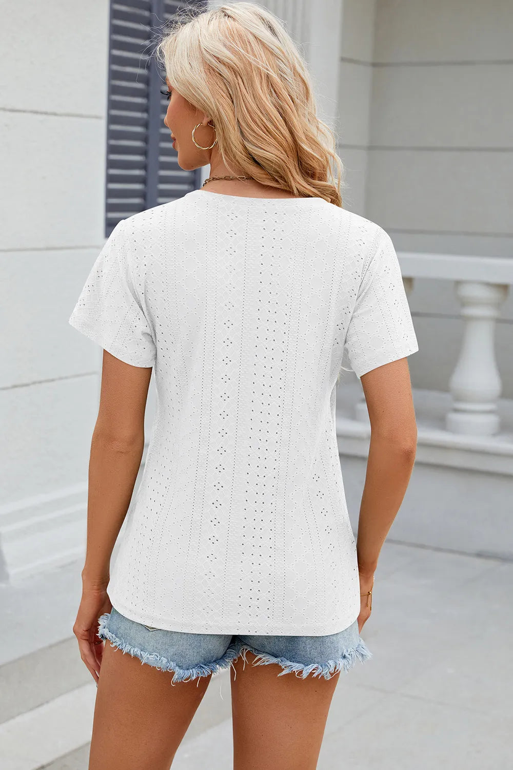 Eyelet Surplice Short Sleeve T-Shirt – Trendsi | ClozArt