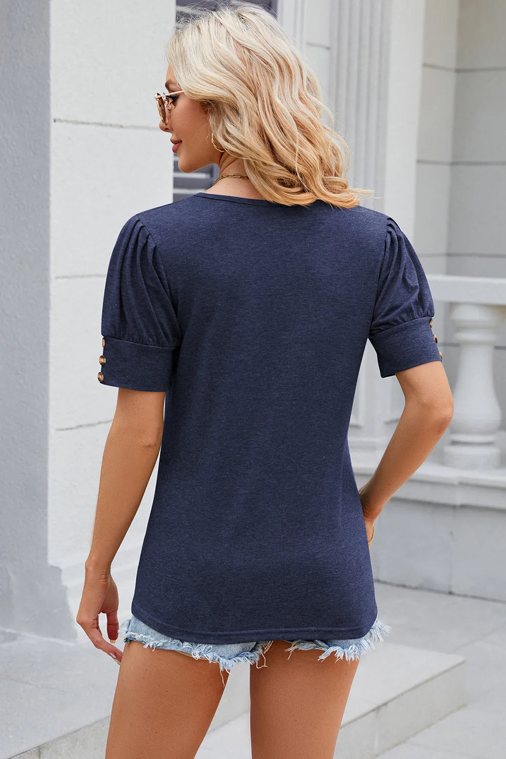 Round Neck Puff Sleeve T-Shirt – Trendsi | ClozArt