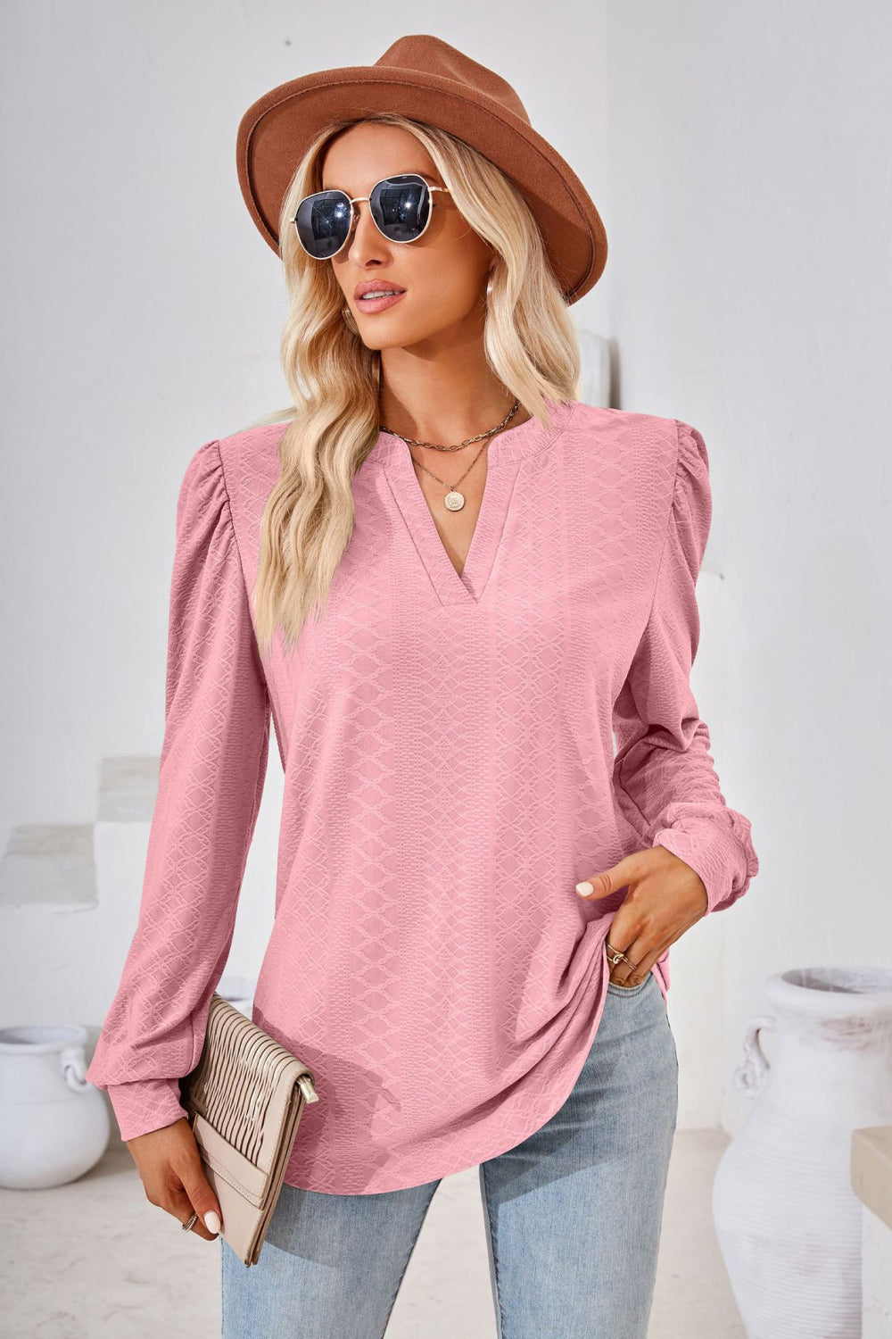 V-Neck Puff Sleeve Blouse – Trendsi | ClozArt