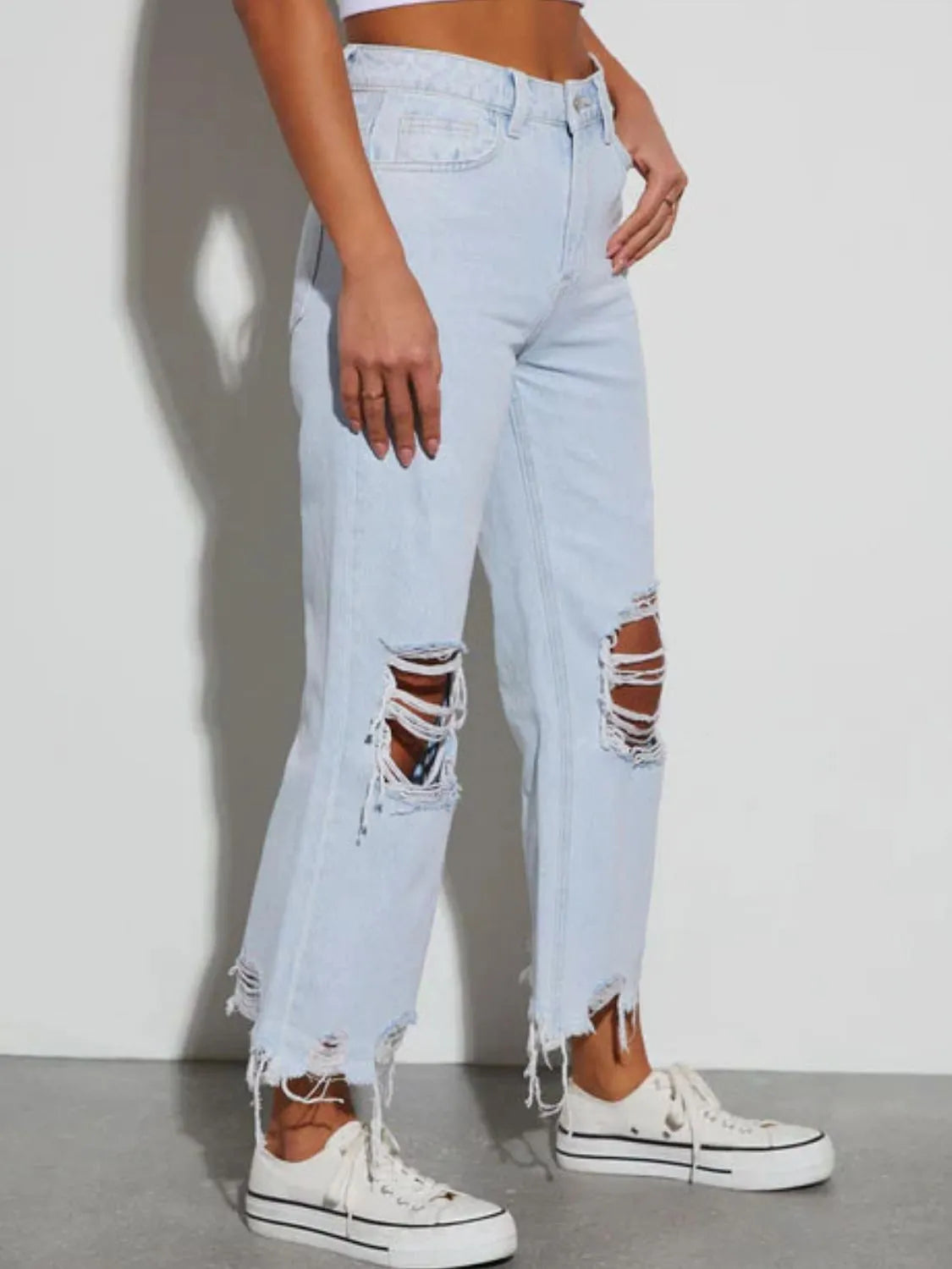 Distressed Raw Hem Jeans – Trendsi | ClozArt
