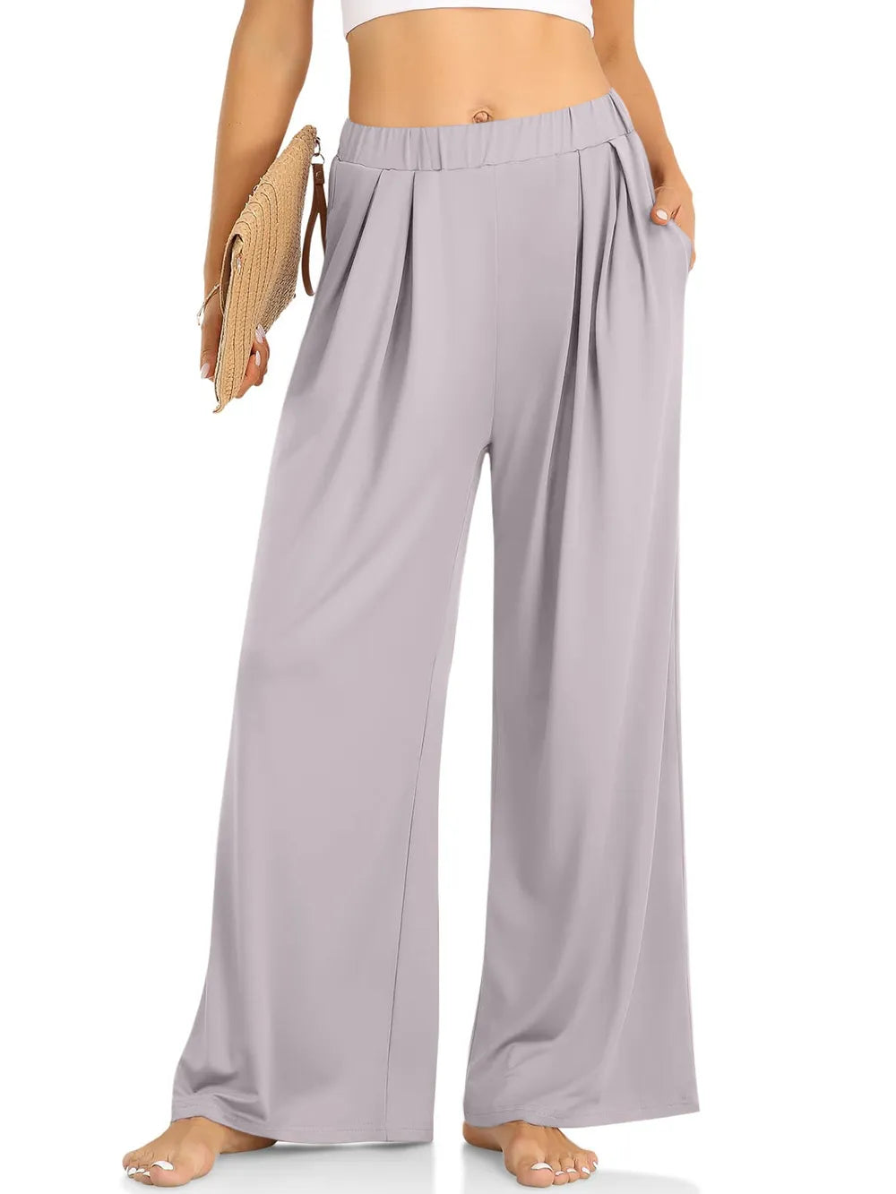 Elastic Waist Wide Leg Pants – Trendsi | ClozArt