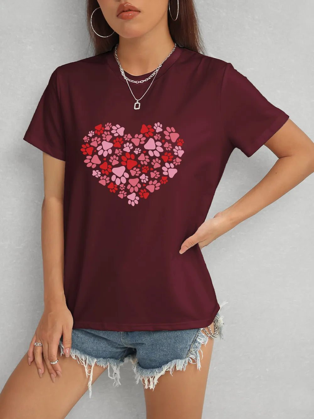 Heart Round Neck Short Sleeve T-Shirt – Trendsi | ClozArt