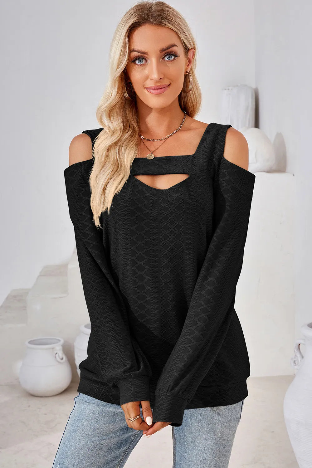 Cutout Square Neck Cold Shoulder T-Shirt – Trendsi | ClozArt