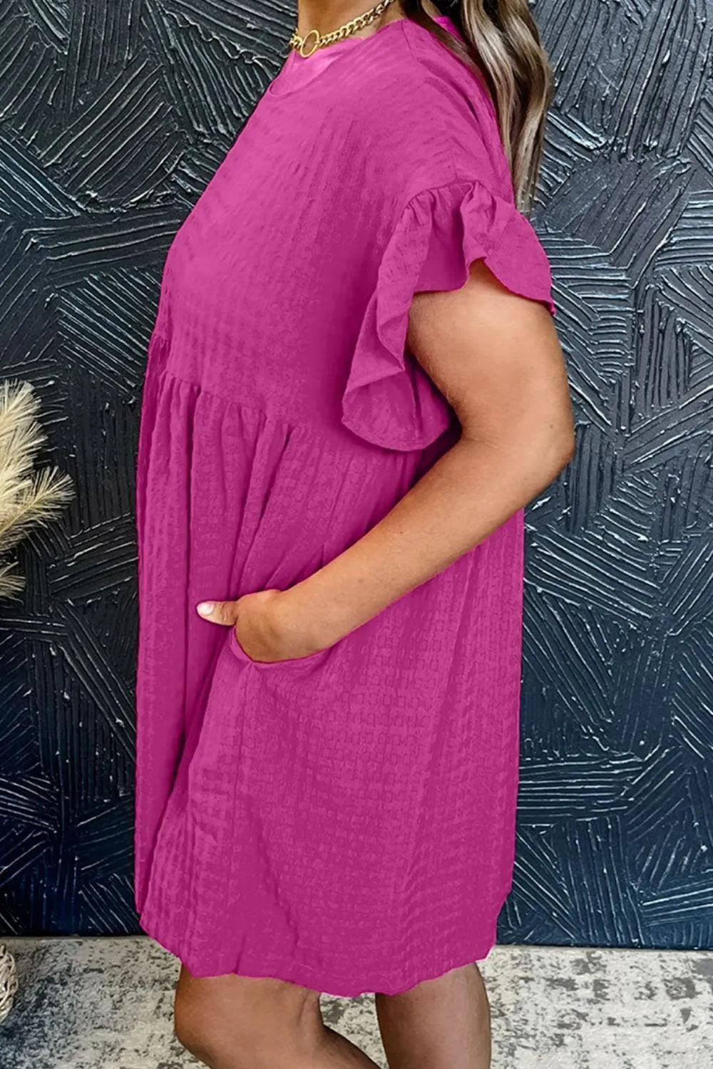 Round Neck Flounce Sleeve Mini Dress – Trendsi | ClozArt