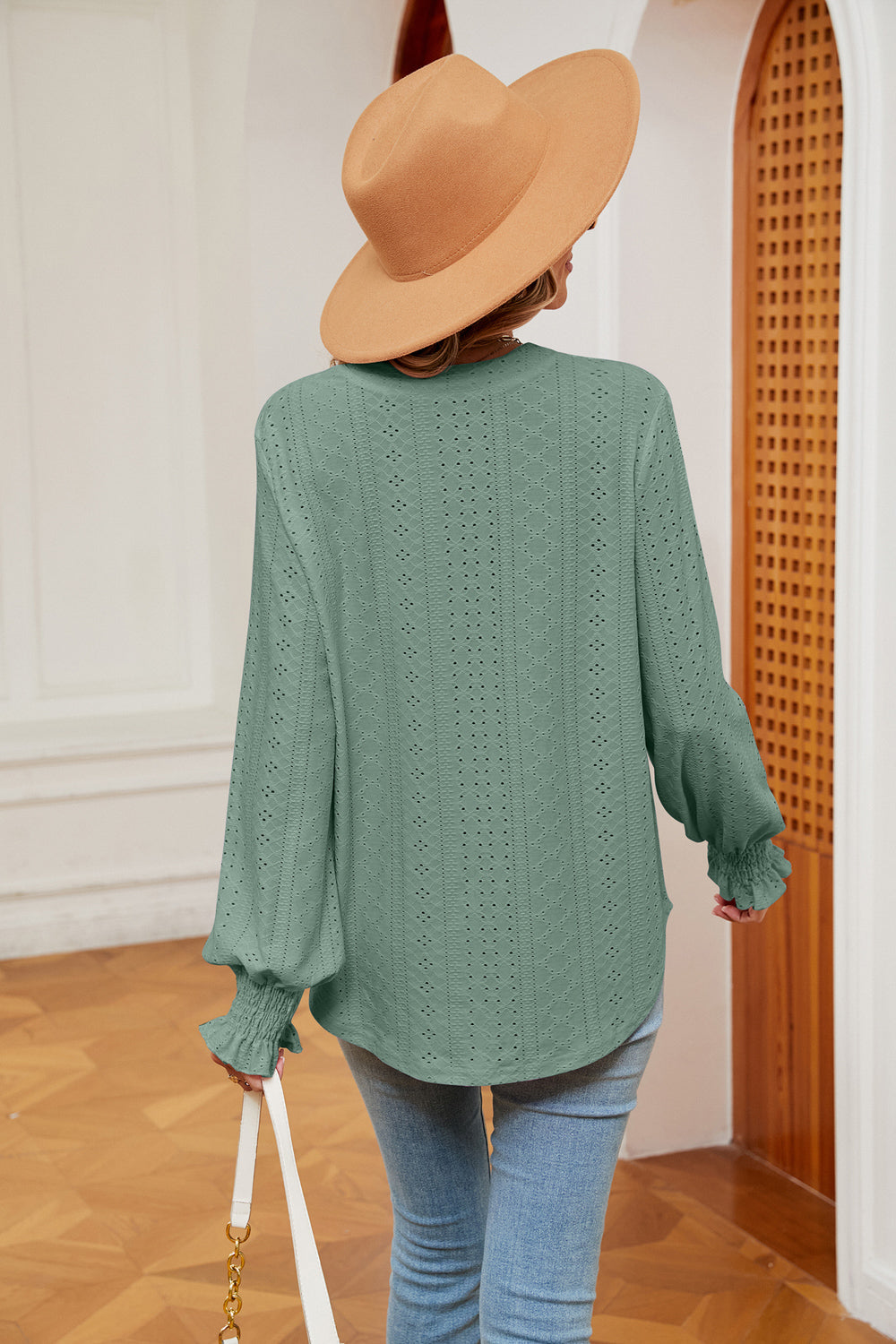 Notched Neck Flounce Sleeve Blouse – Trendsi | ClozArt