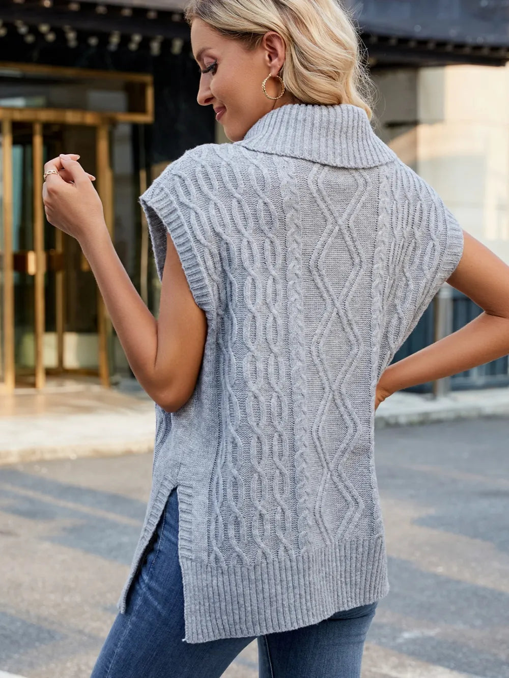 Side Slit Turtleneck Sweater Vest – Trendsi | ClozArt