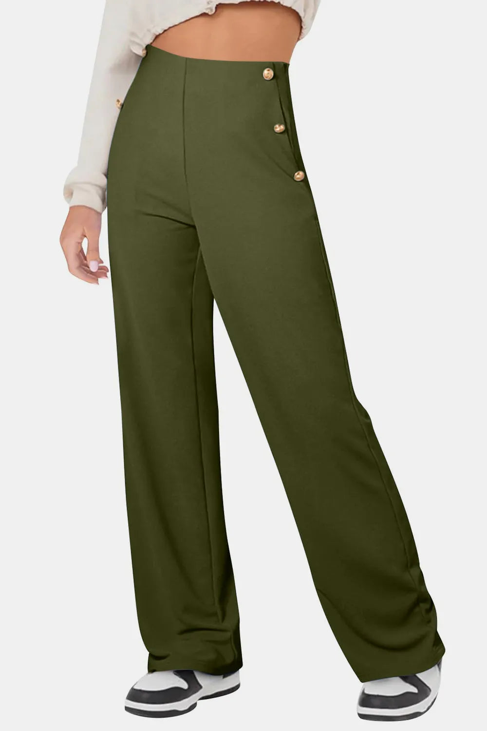 Decorative Button High Rise Pants – Trendsi | ClozArt