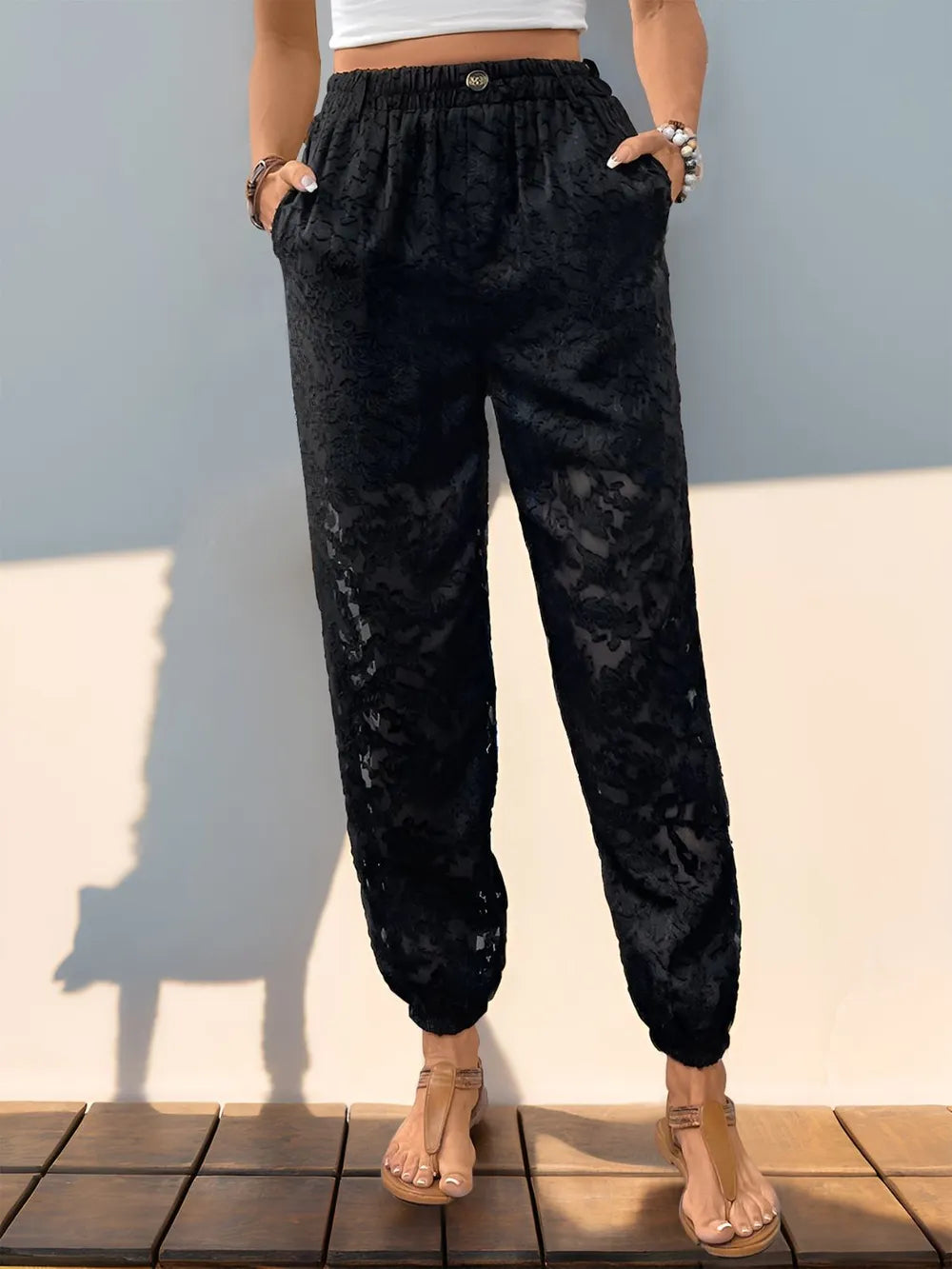 Perfee Pocketed Lace Elastic Waist Pants – Trendsi | ClozArt