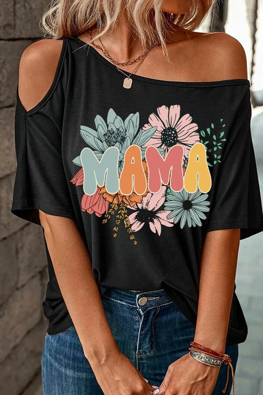MAMA One Shoulder Half Sleeve T-Shirt – Trendsi | ClozArt