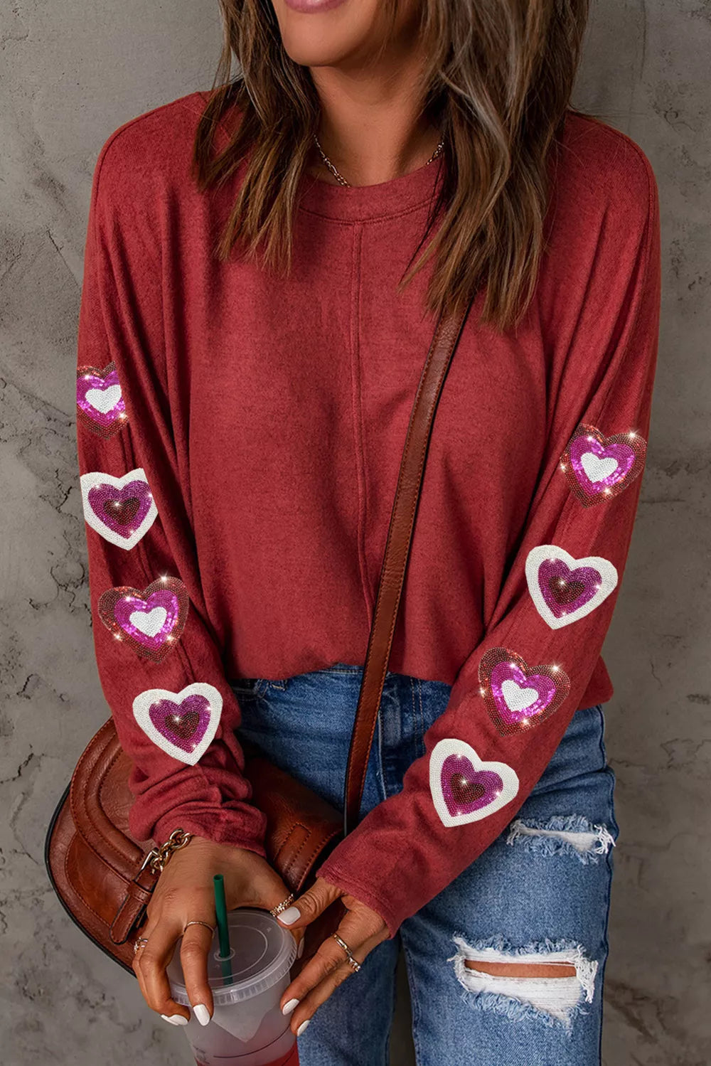 Heart Sequin Round Neck Long Sleeve T-Shirt – Trendsi | ClozArt