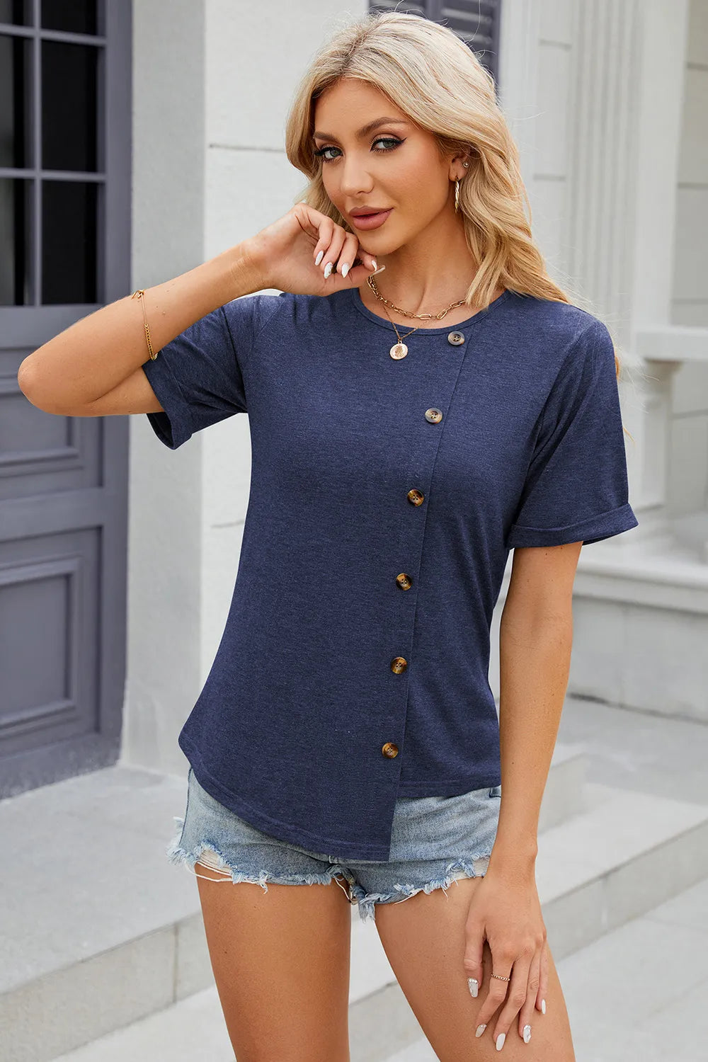 Round Neck Short Sleeve T-Shirt – Trendsi | ClozArt