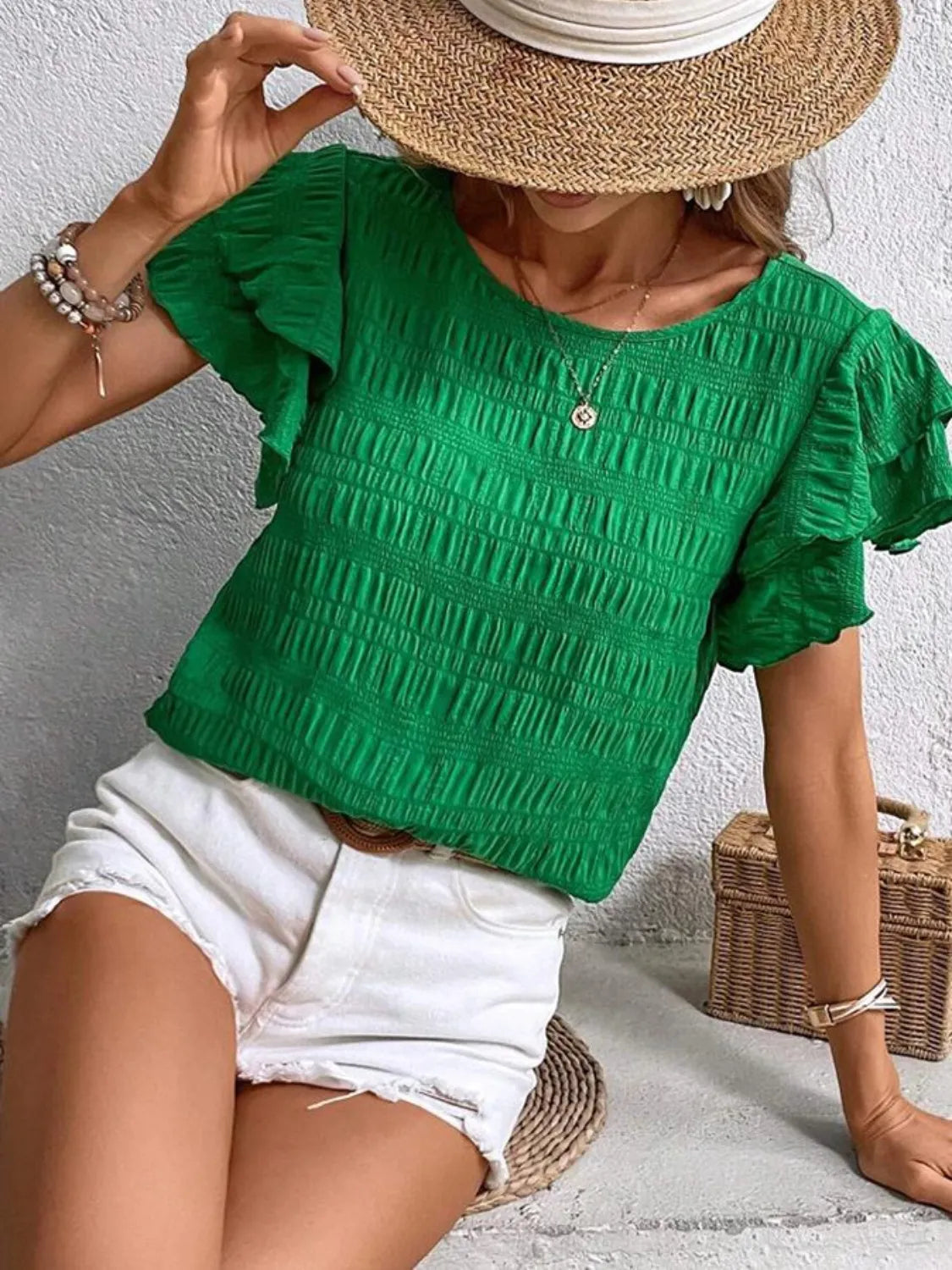 Round Neck Ruffled Short Sleeve Top – Trendsi | ClozArt