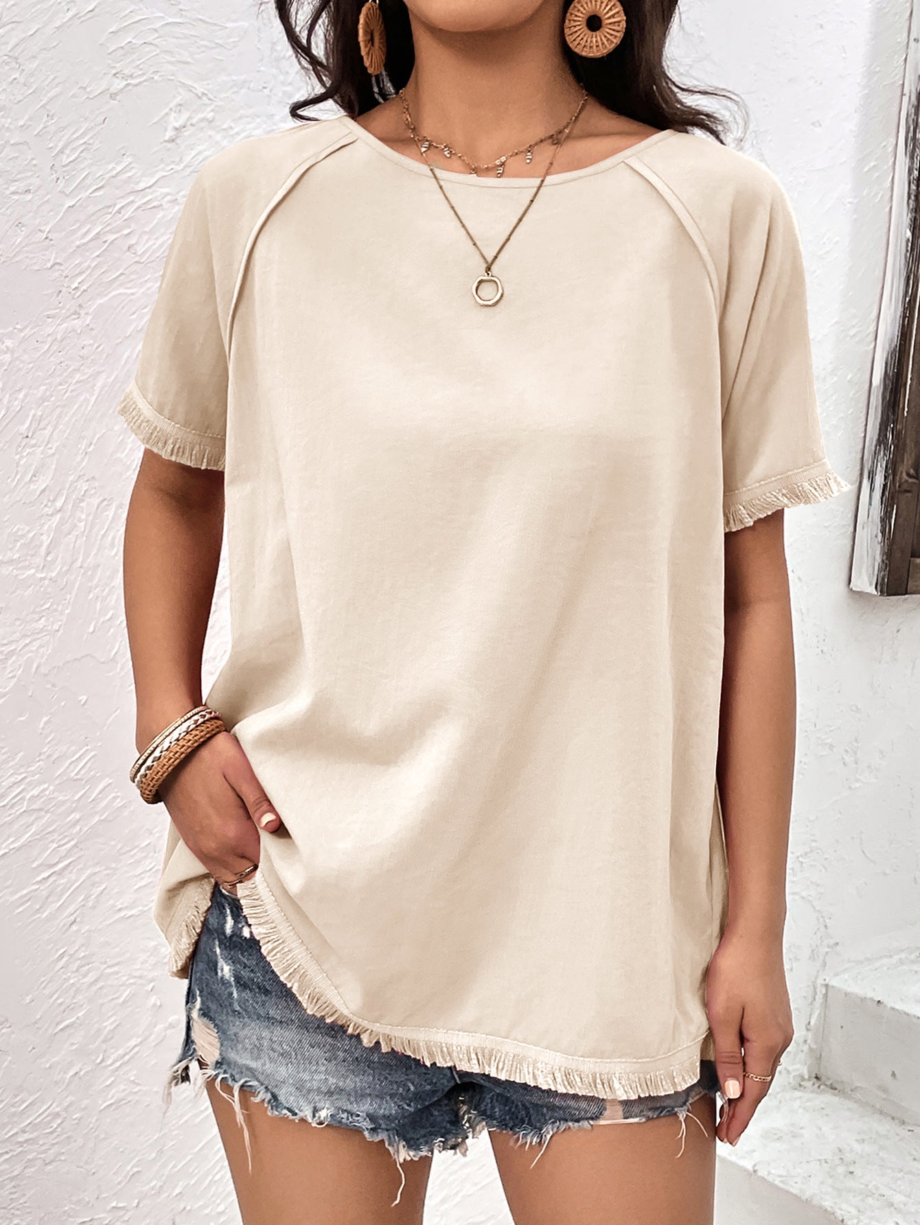 Ivy Lane Round Neck Raglan Sleeve Fringe Detail Top – Trendsi | ClozArt