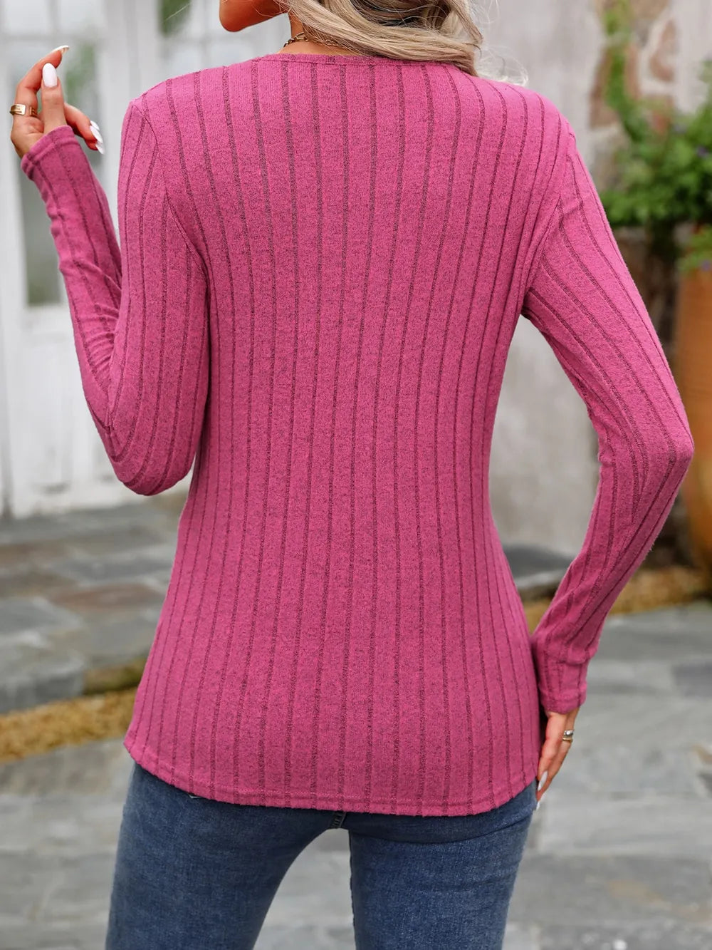 Decorative Button Round Neck Long Sleeve T-Shirt – Trendsi | ClozArt