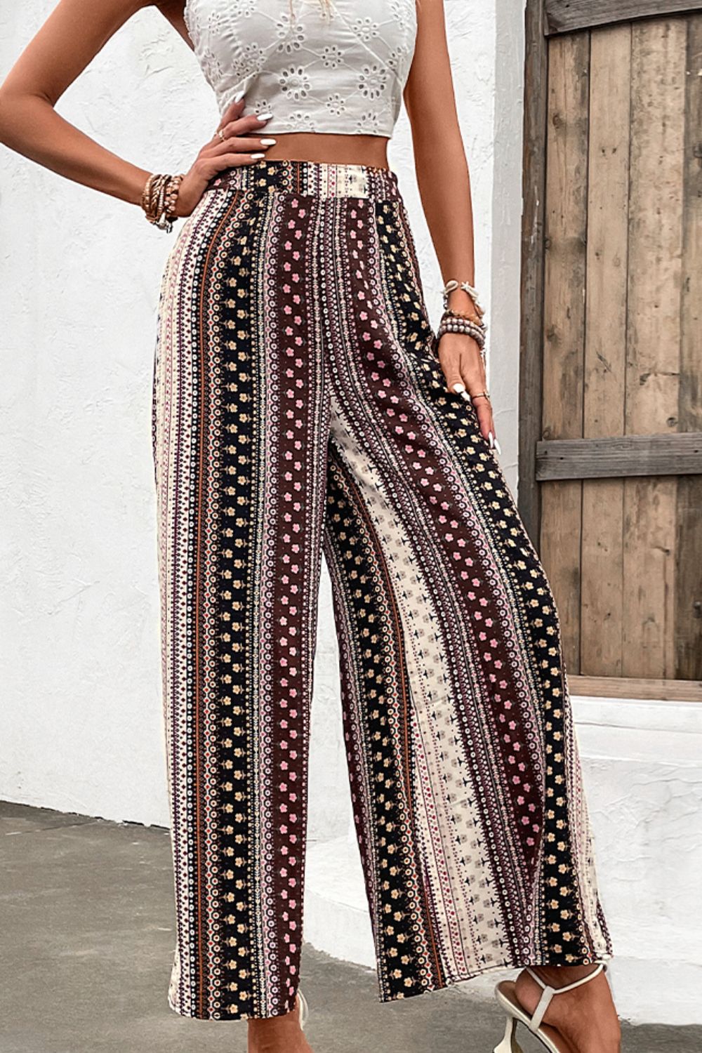 Shiny Floral High Waist Wide Leg Pants – Trendsi | ClozArt