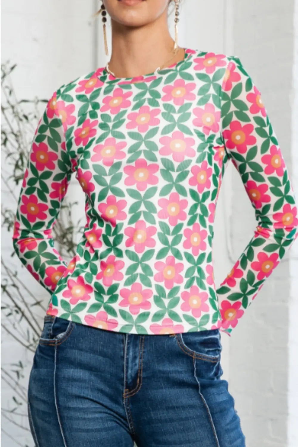 Floral Round Neck Long Sleeve Top – Trendsi | ClozArt