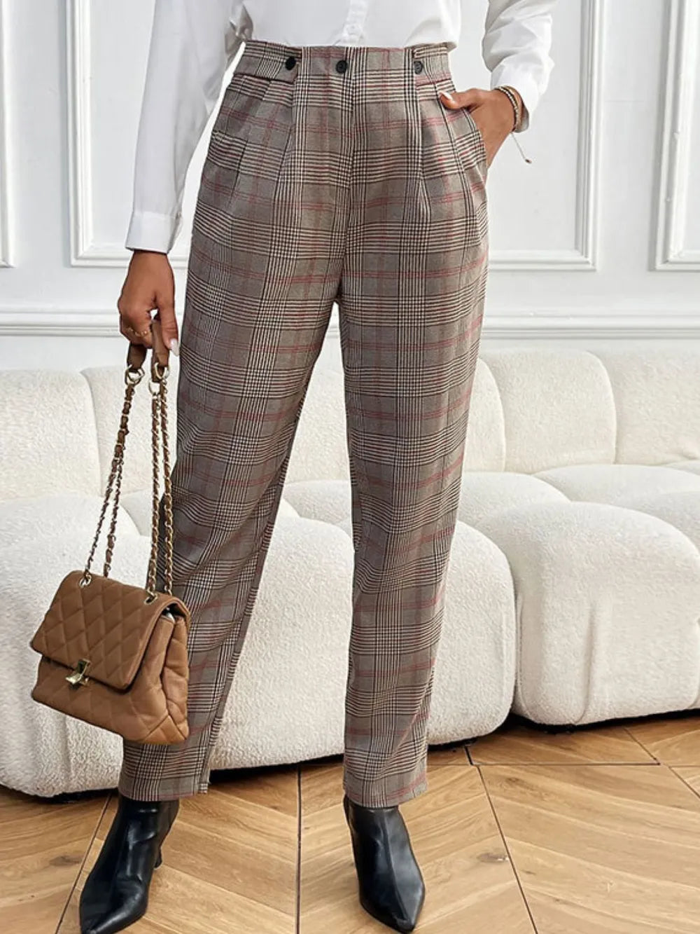 Perfee Plaid Straight Pants with Pockets – Trendsi | ClozArt