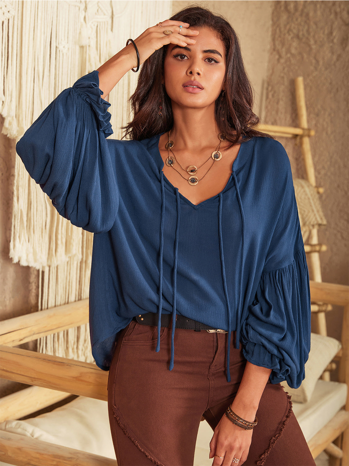 Tie Neck Long Sleeve Blouse – Trendsi | ClozArt