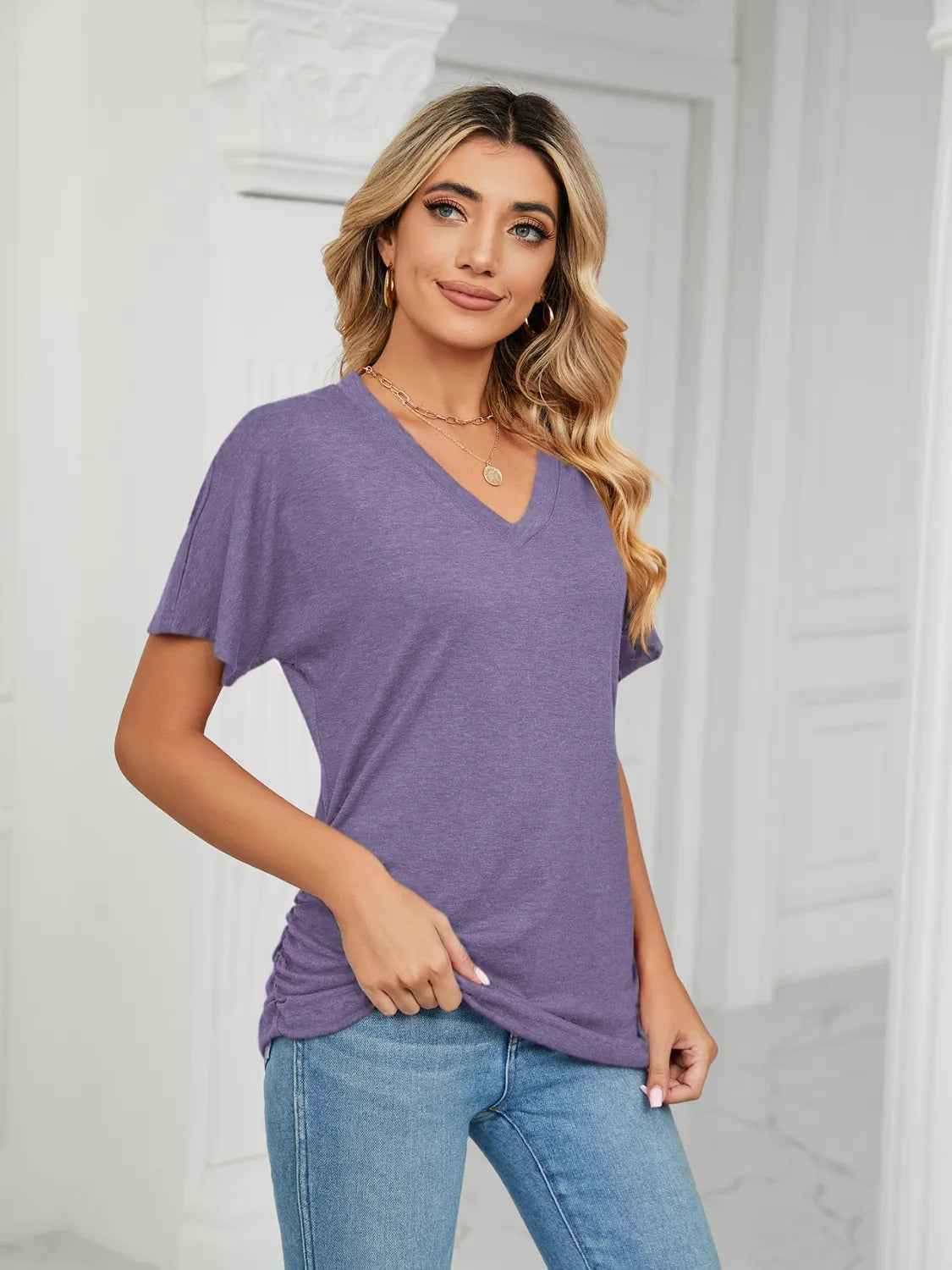 V-Neck Short Sleeve T-Shirt – Trendsi | ClozArt