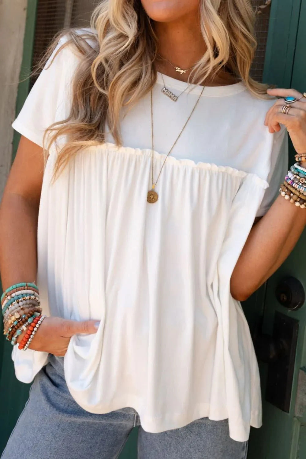 Frill Round Neck Short Sleeve T-Shirt – Trendsi | ClozArt