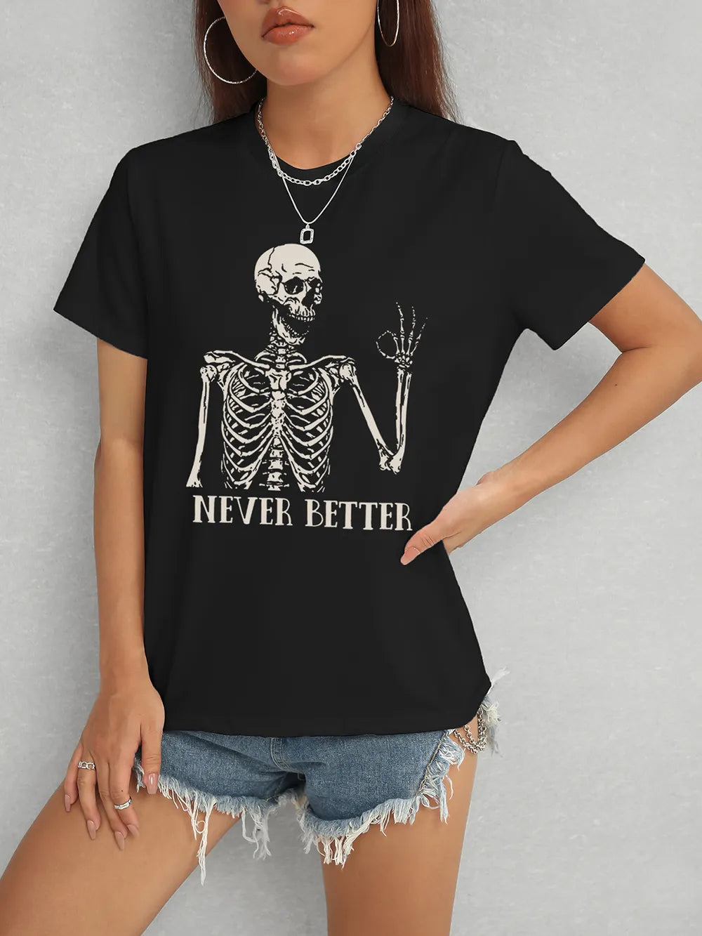 NEVER BETTER Round Neck Short Sleeve T-Shirt – Trendsi | ClozArt