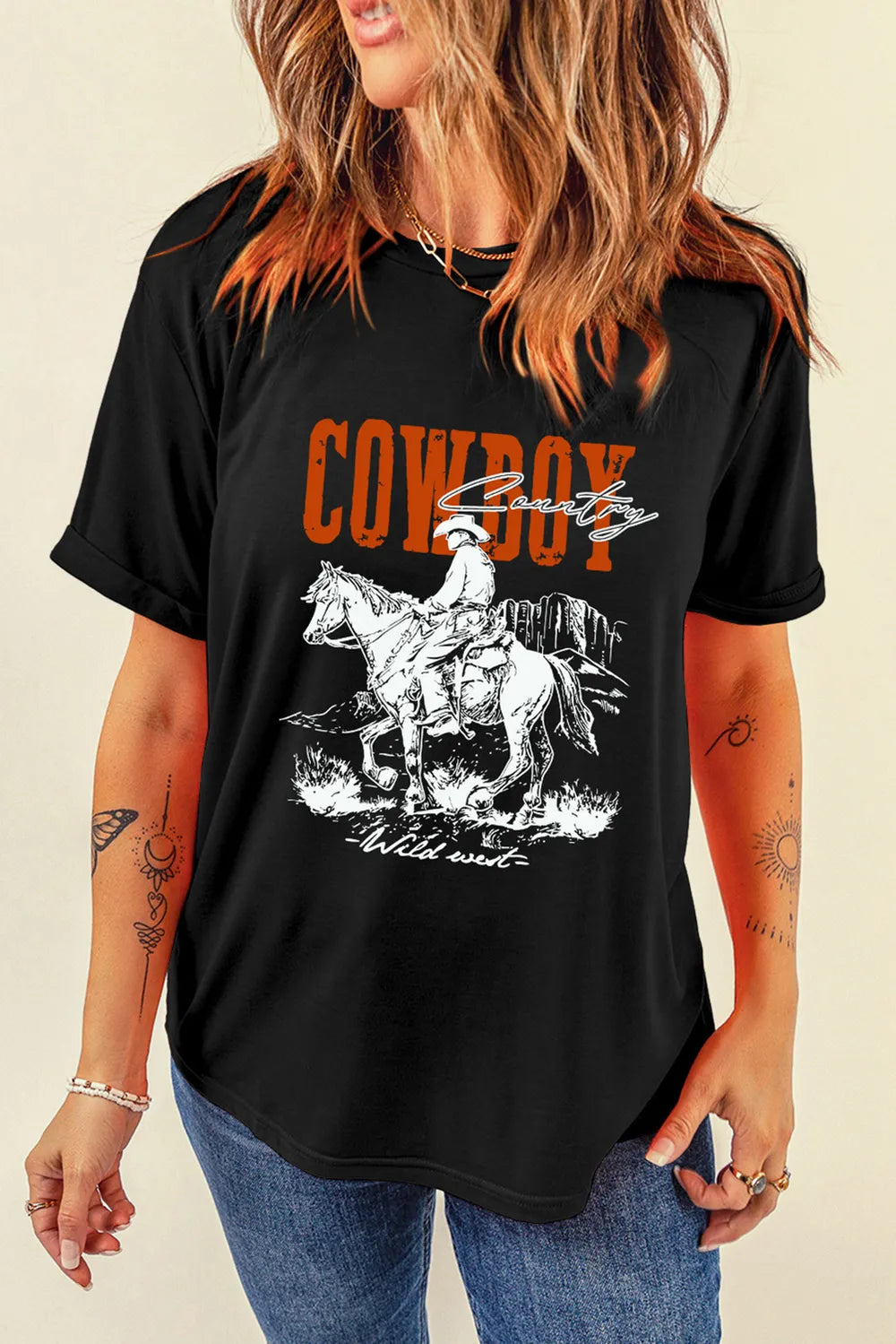COWBOY Round Neck Short Sleeve T-Shirt – Trendsi | ClozArt