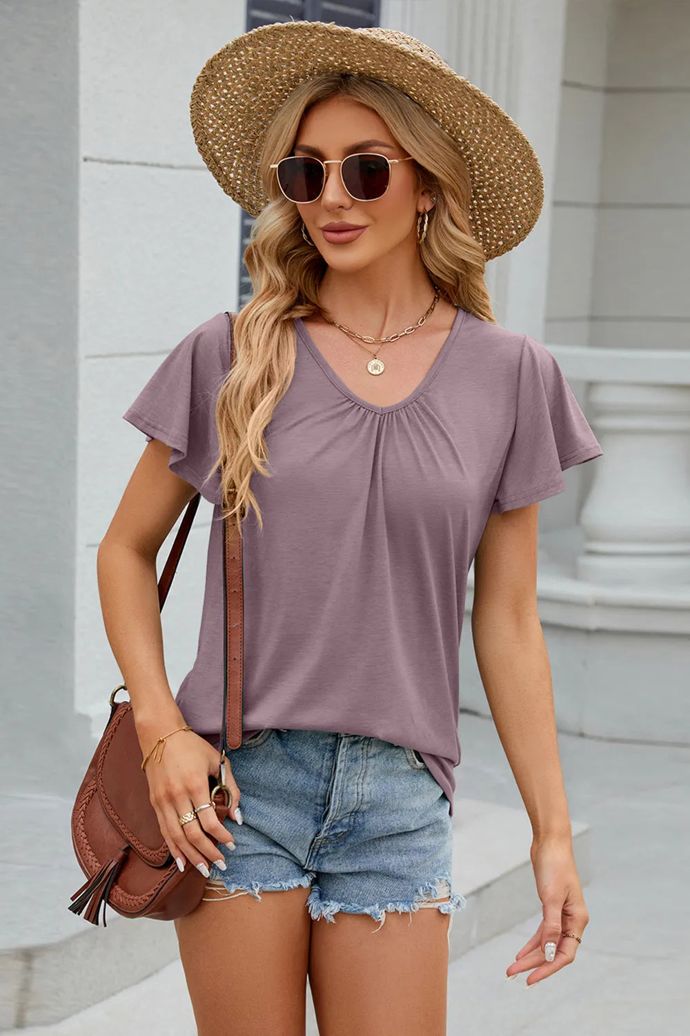 V-Neck Short Sleeve T-Shirt – Trendsi | ClozArt