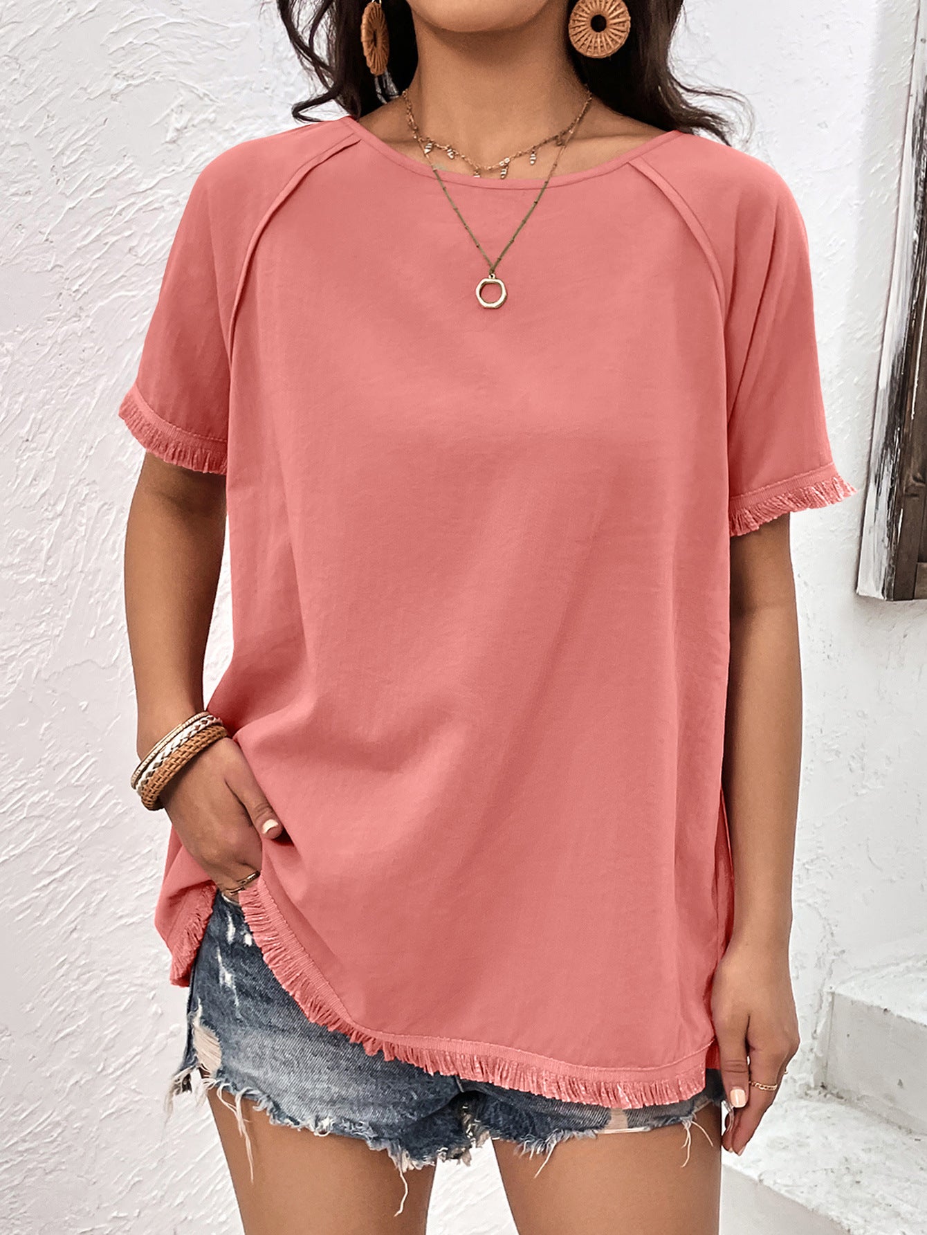Ivy Lane Round Neck Raglan Sleeve Fringe Detail Top – Trendsi | ClozArt