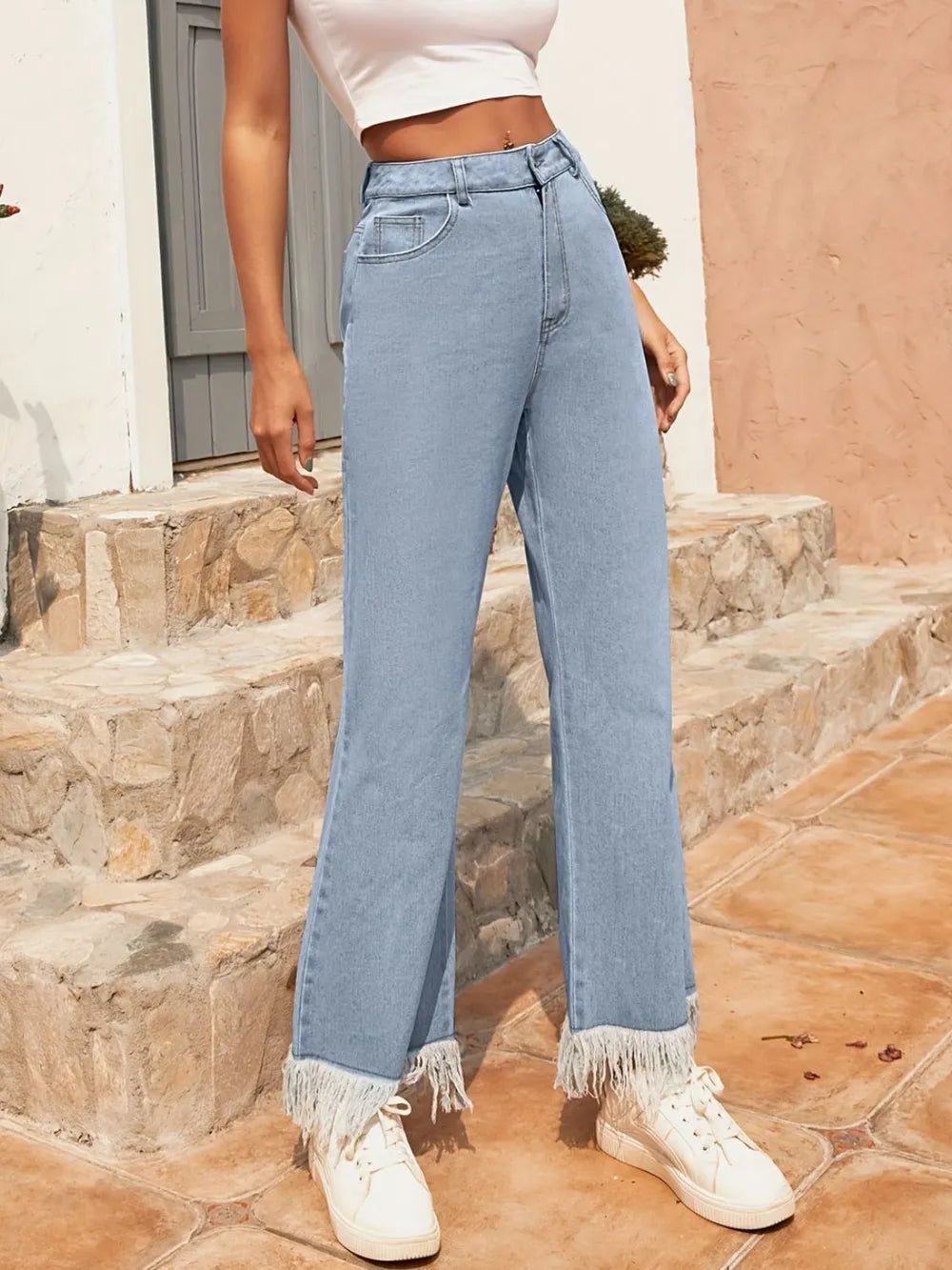 Raw Hem Bootcut Jeans with Pockets – Trendsi | ClozArt