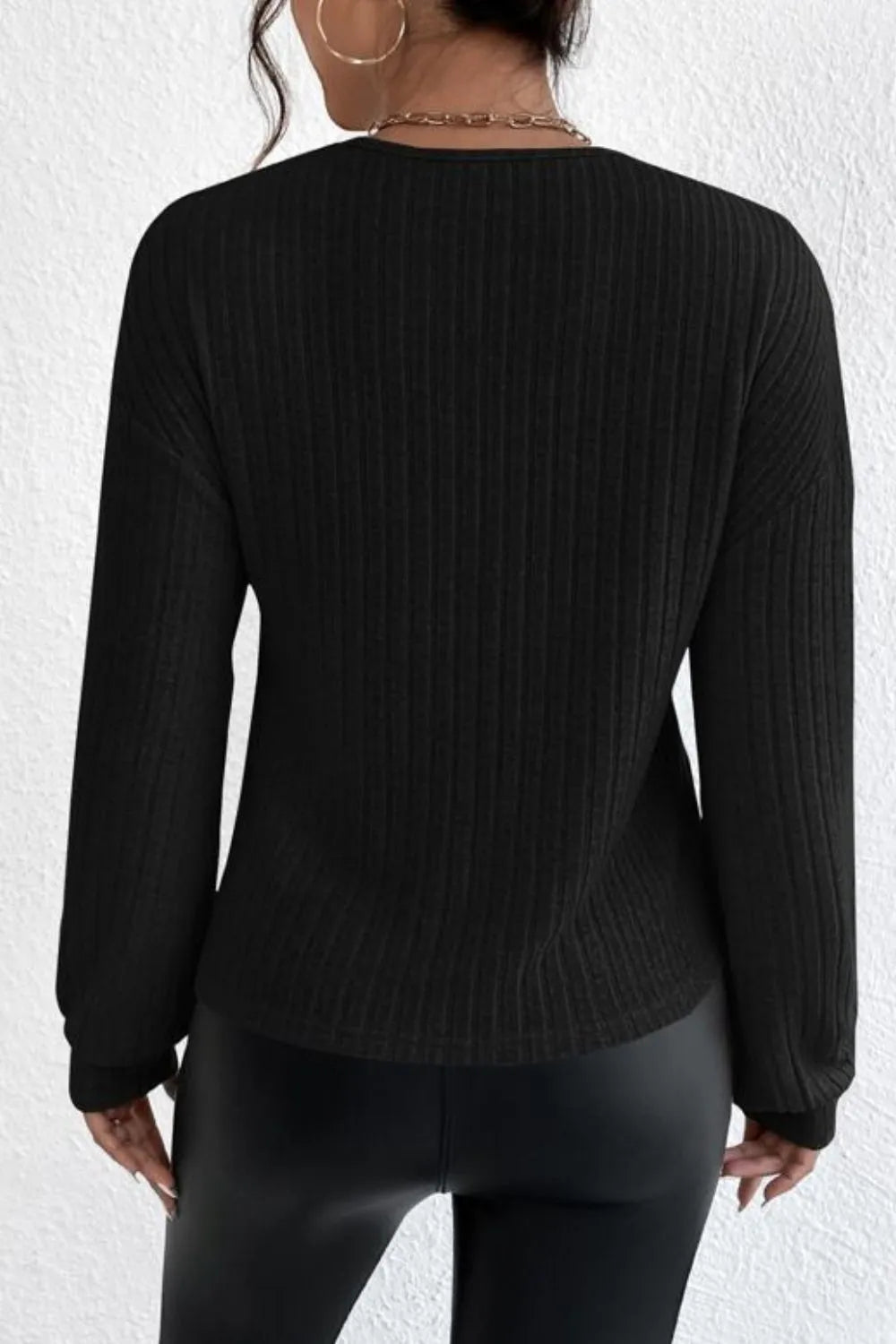 Surplice Dropped Shoulder Long Sleeve T-Shirt – Trendsi | ClozArt