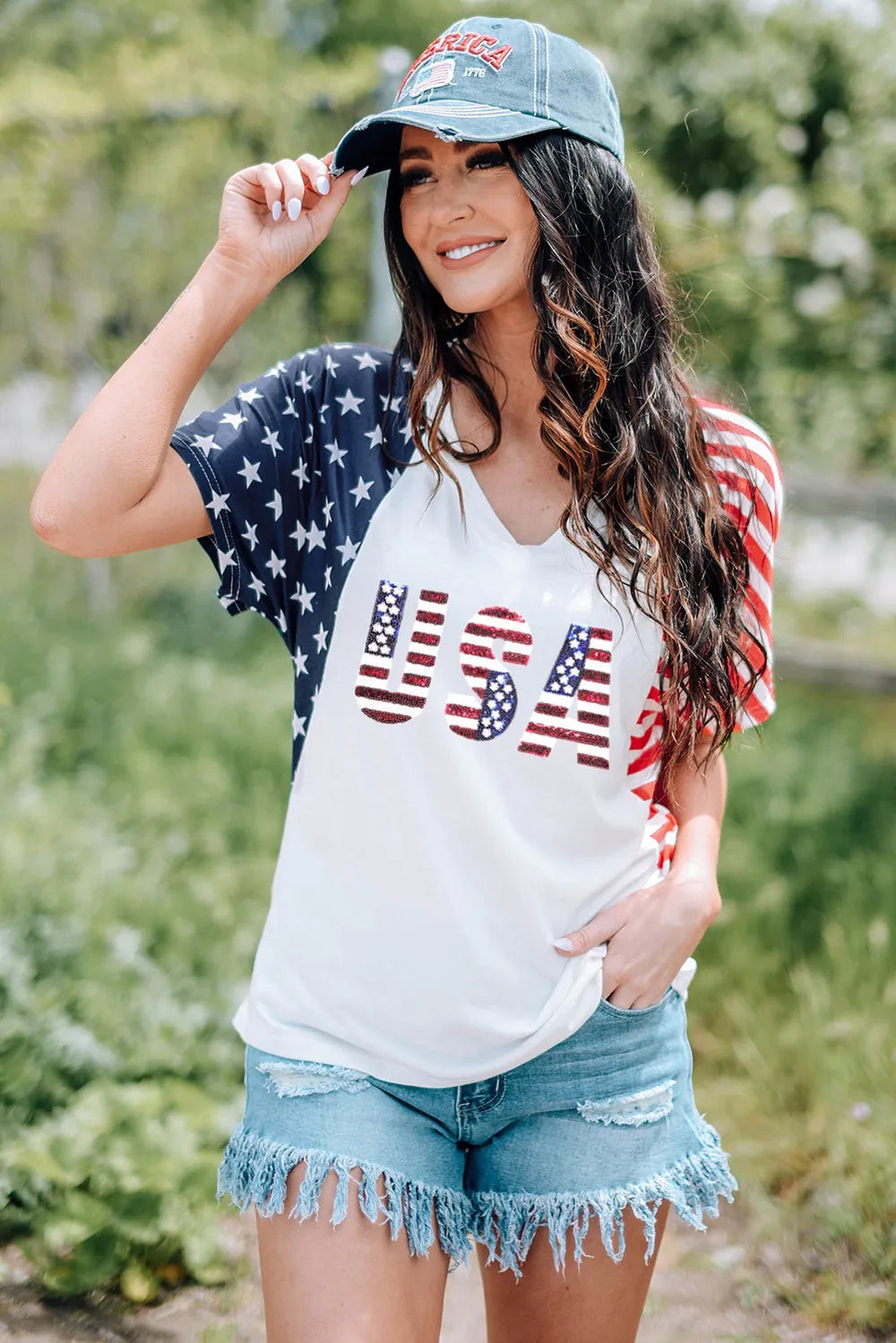 USA V-Neck Short Sleeve T-Shirt – Trendsi | ClozArt