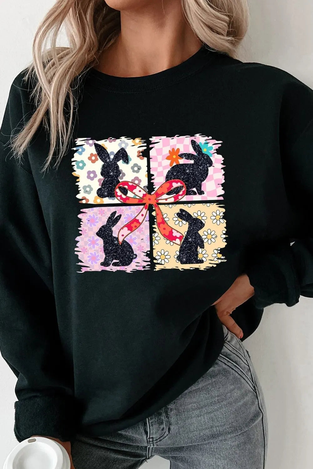 Floral Bunny Plaid Bow Graphic Easter Sweatshirt – Trendsi | ClozArt