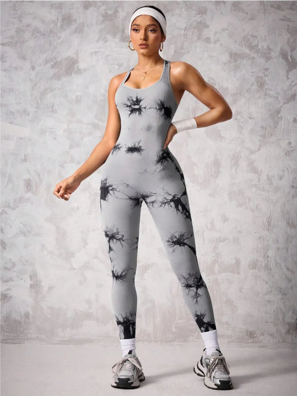 Back Crisscross Tie-Dye Scoop Neck Active Jumpsuit – Trendsi | ClozArt