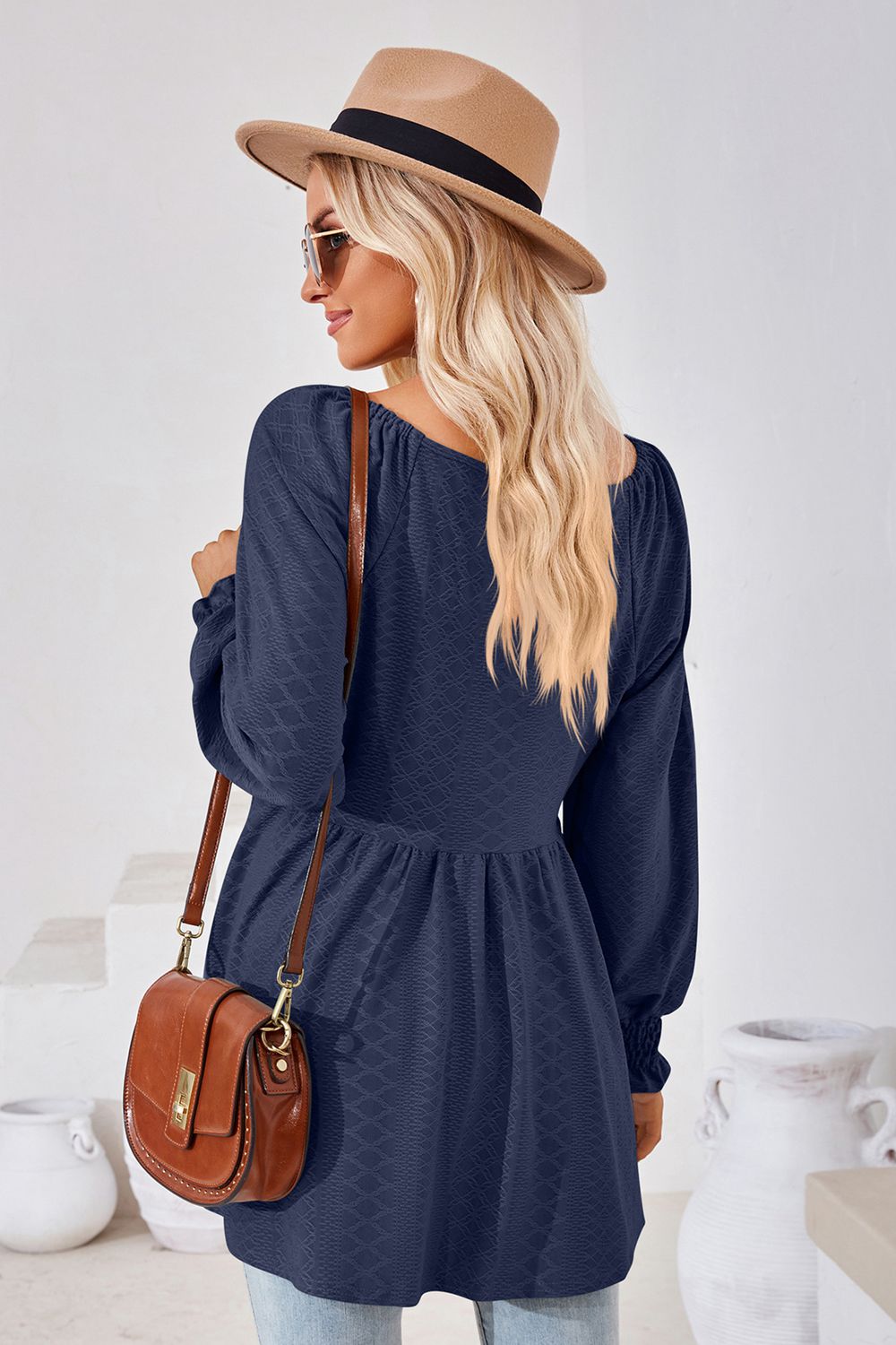 V-Neck Lantern Sleeve Blouse – Trendsi | ClozArt