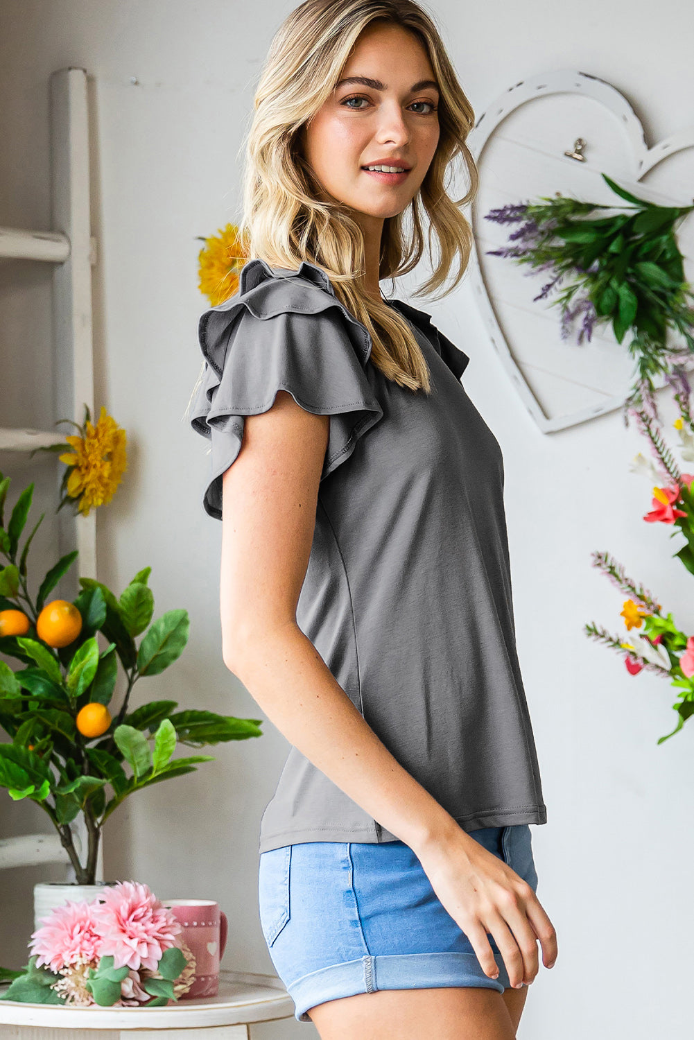 Layered Flutter Sleeve Round Neck Top – Trendsi | ClozArt
