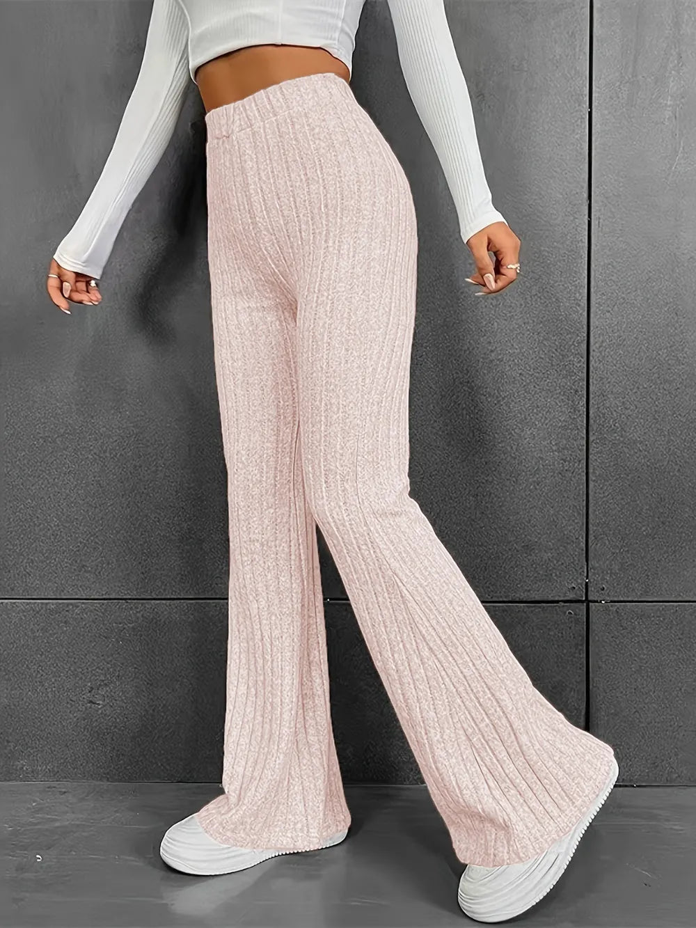 Ribbed High Waist Bootcut Pants – Trendsi | ClozArt