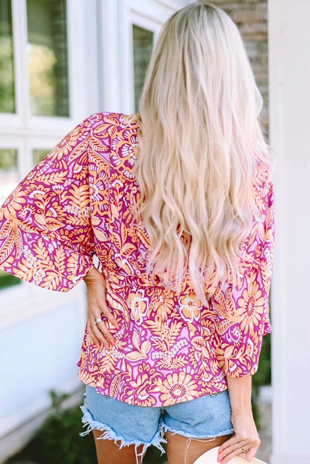 Floral V-Neck Tie Front Ruffled Blouse – Trendsi | ClozArt
