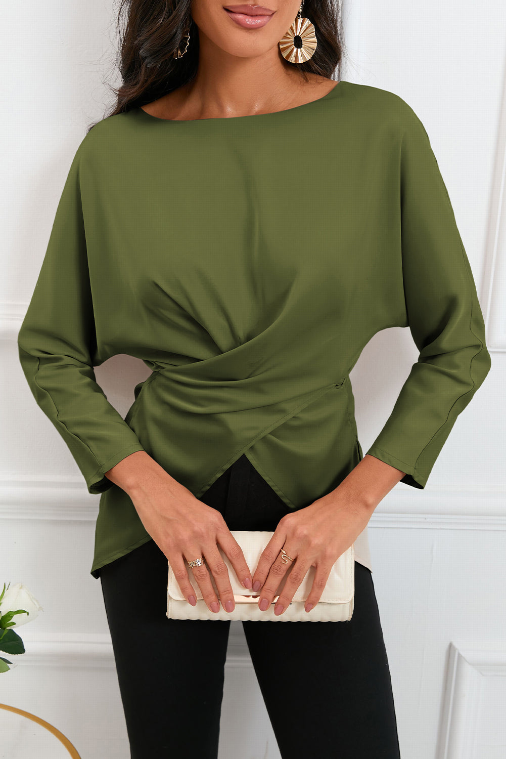 Boat Neck Back Tie Long Sleeve Satin Blouse – Trendsi | ClozArt