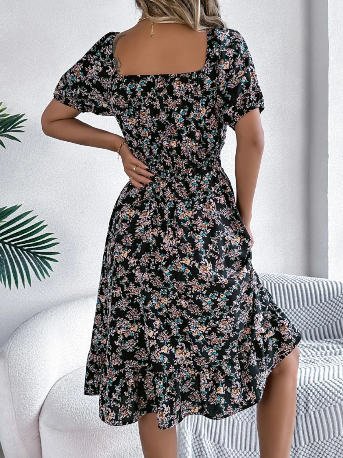 Ruffled Hem Floral Puff Sleeve Dress – Trendsi | ClozArt