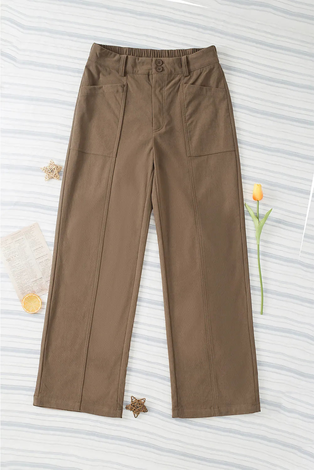 Half Elastic Waist Straight Pants – Trendsi | ClozArt