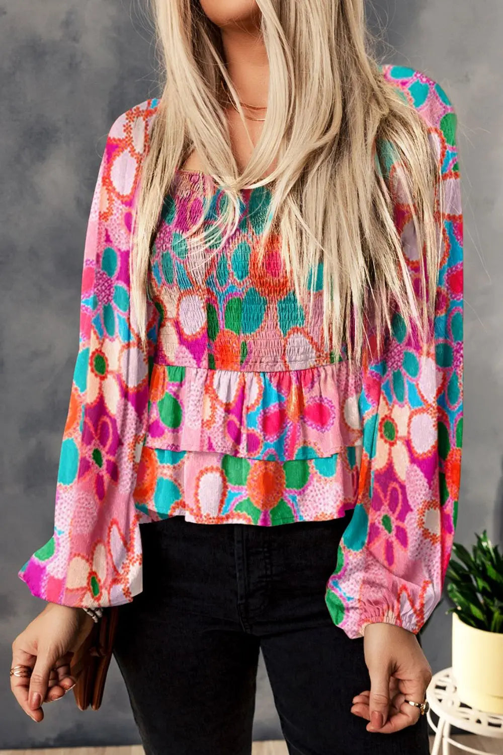 Floral Smocked Ruffled Balloon Sleeve Blouse – Trendsi | ClozArt