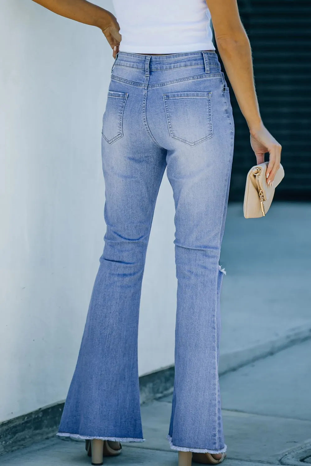 Button-Fly Distressed Raw Hem Flare Jeans – Trendsi | ClozArt