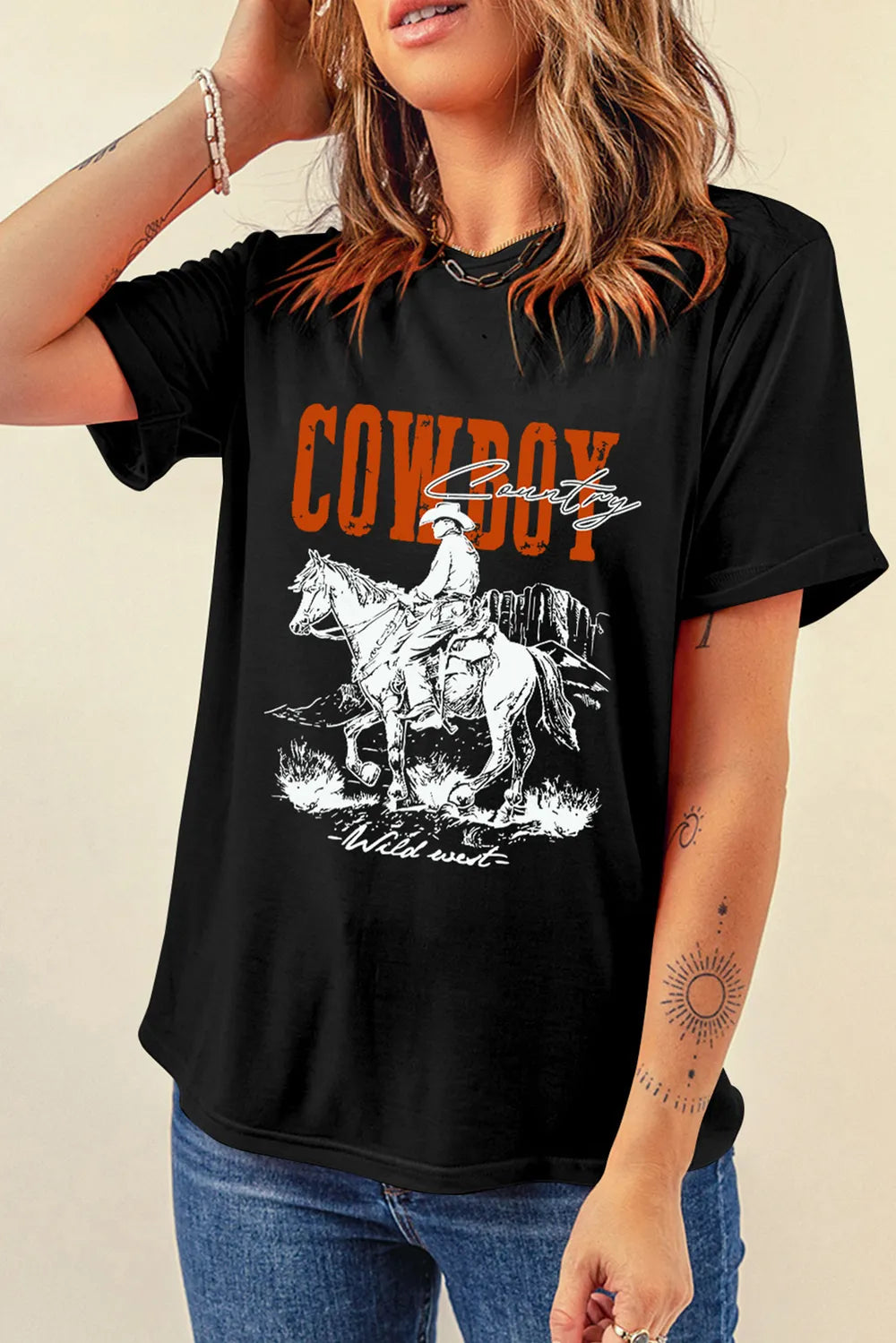 COWBOY Round Neck Short Sleeve T-Shirt – Trendsi | ClozArt