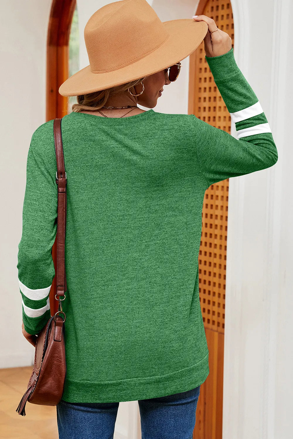 Striped V-Neck Long Sleeve T-Shirt – Trendsi | ClozArt