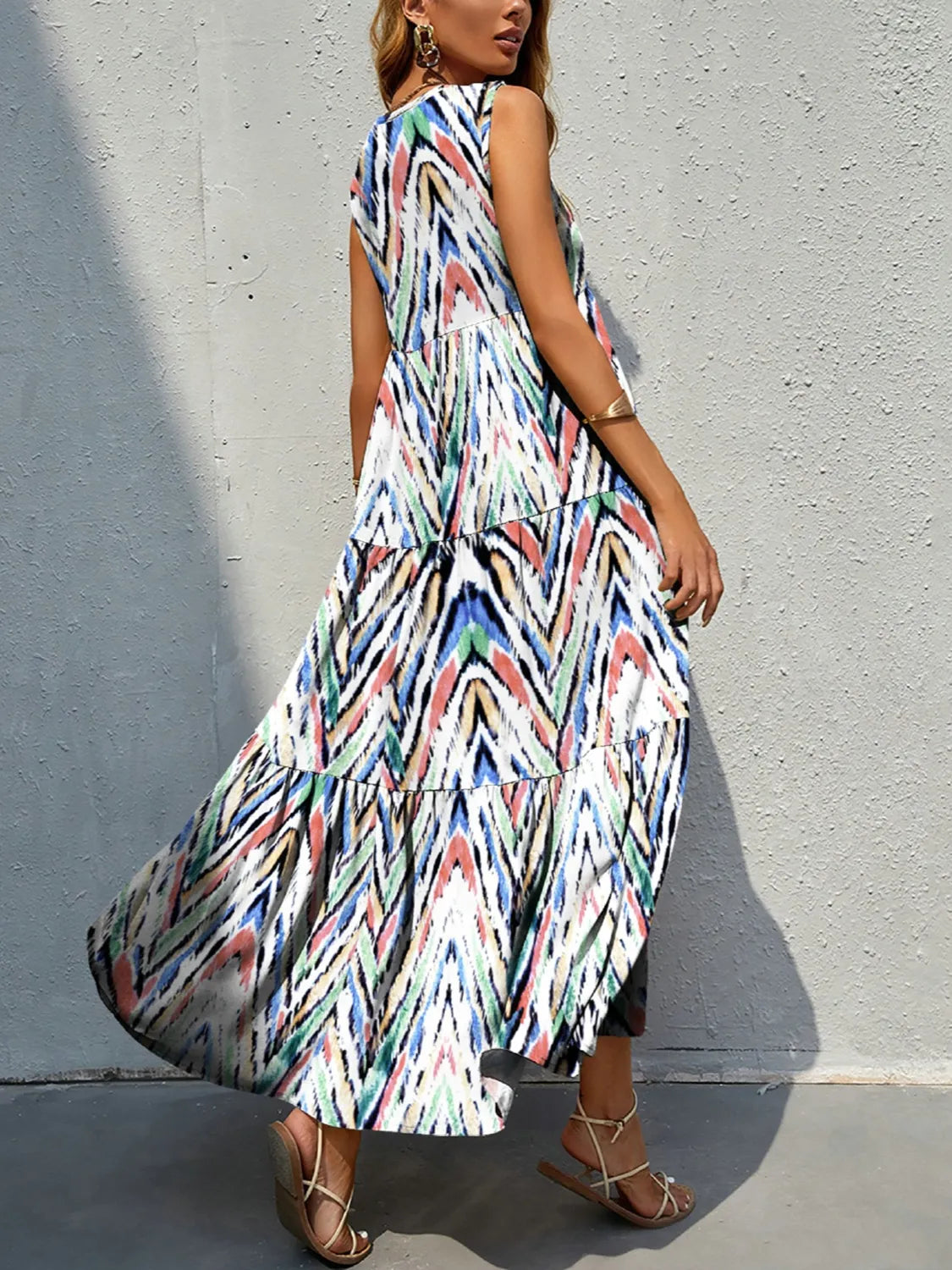 Printed V-Neck Tiered Maxi Tank Dress – Trendsi | ClozArt