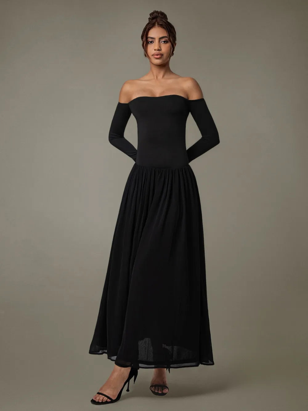 Off Shoulder Long Sleeve Maxi Dress – Trendsi | ClozArt