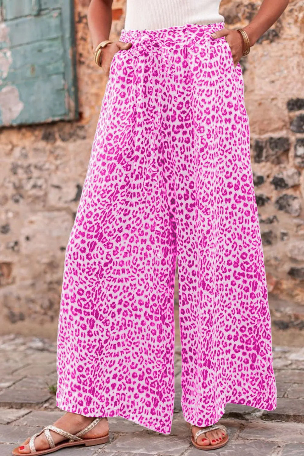 Leopard Drawstring Wide Leg Pants – Trendsi | ClozArt