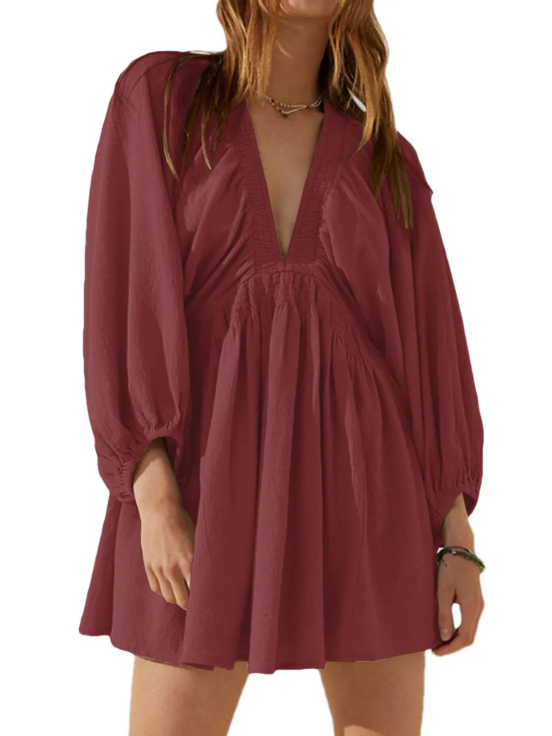 Textured V-Neck Mini Dress – Trendsi | ClozArt